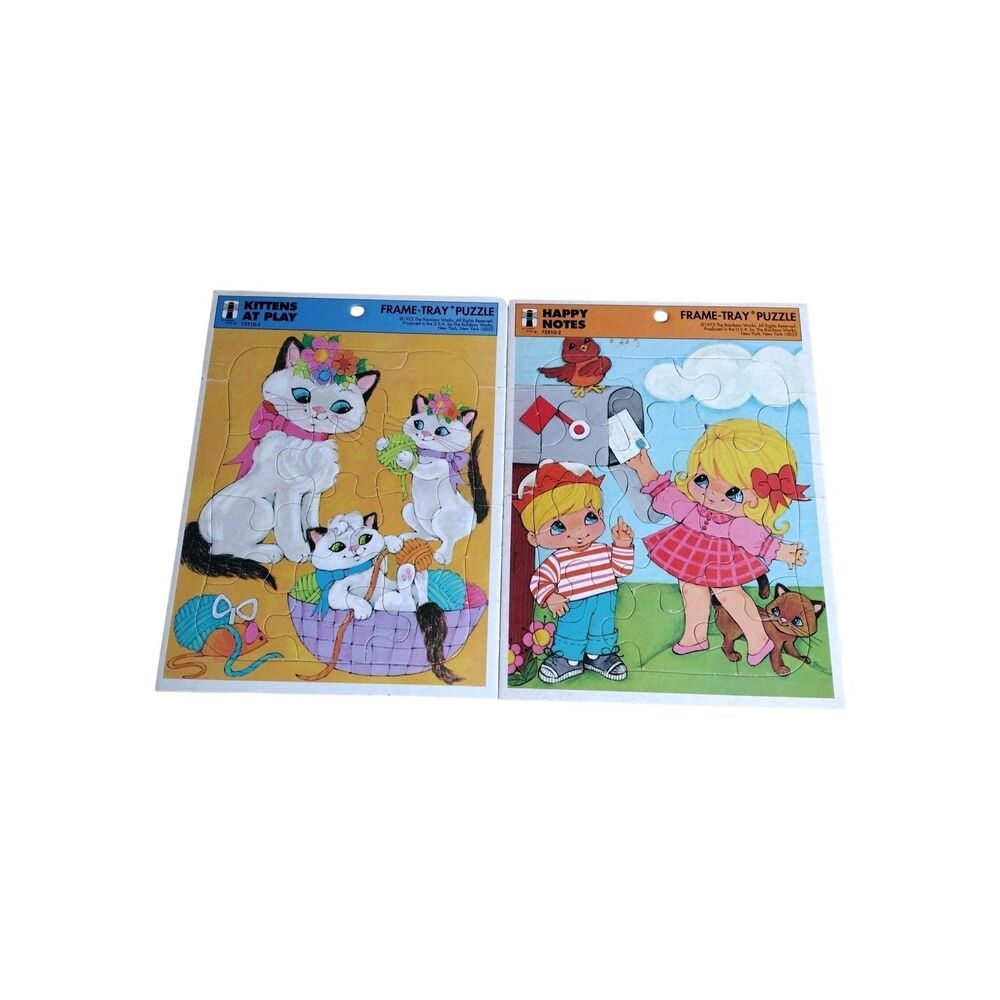 Rainbow Works Tray Puzzles VTG 1973 Happy Notes 75910-2 Kittens at Play 75910-4